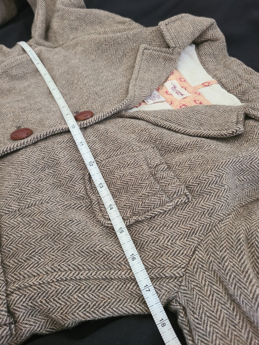 Vintage Abercrombie & Fitch Tan Herringbone Tweed Blazer with Elbow Patches M - Picture 9 of 12